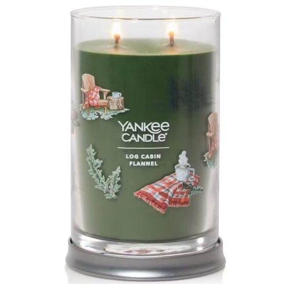Yankee Candle LOG CABIN FLANNEL Signature 2-Wick 20 oz Tumbler Candles Large NEW - Picture 2 of 2